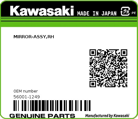 Product image: Kawasaki - 56001-1249 - MIRROR-ASSY,RH  0