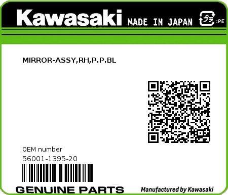 Product image: Kawasaki - 56001-1395-20 - MIRROR-ASSY,RH,P.P.BL  0