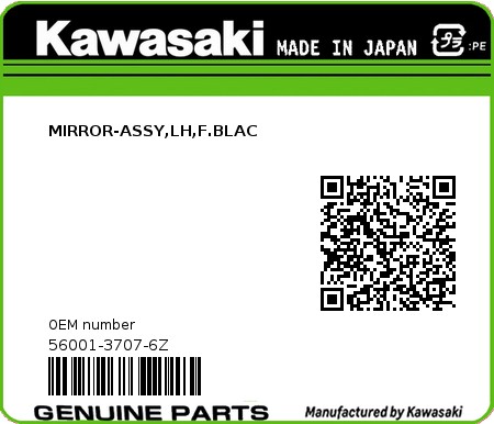 Product image: Kawasaki - 56001-3707-6Z - MIRROR-ASSY,LH,F.BLAC  0
