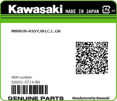 Product image: Kawasaki - 56001-3714-8N - MIRROR-ASSY,RH,C.L.GR  0