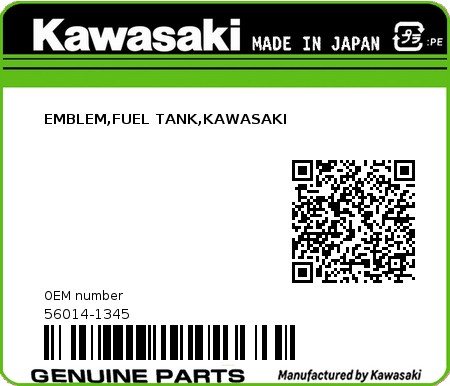 Product image: Kawasaki - 56014-1345 - EMBLEM,FUEL TANK,KAWASAKI 