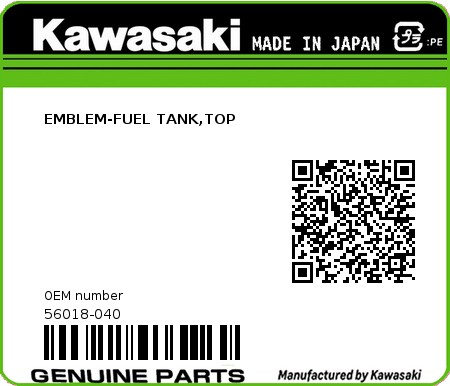 Product image: Kawasaki - 56018-040 - EMBLEM-FUEL TANK,TOP  0