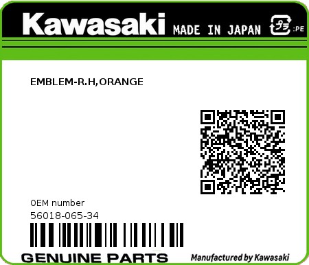 Product image: Kawasaki - 56018-065-34 - EMBLEM-R.H,ORANGE  0