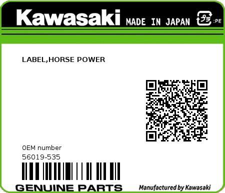 Product image: Kawasaki - 56019-535 - LABEL,HORSE POWER 