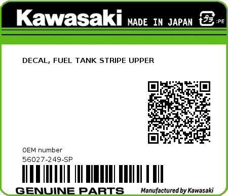 Product image: Kawasaki - 56027-249-SP - DECAL, FUEL TANK STRIPE UPPER  0