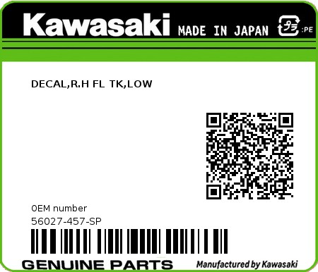 Product image: Kawasaki - 56027-457-SP - DECAL,R.H FL TK,LOW  0