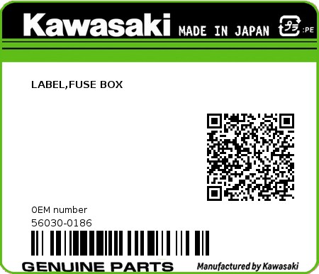Product image: Kawasaki - 56030-0186 - LABEL,FUSE BOX  0