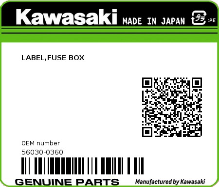 Product image: Kawasaki - 56030-0360 - LABEL,FUSE BOX 