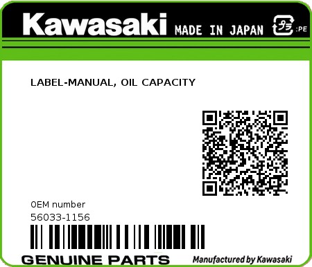 Product image: Kawasaki - 56033-1156 - LABEL-MANUAL, OIL CAPACITY  0