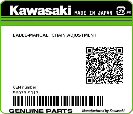 Product image: Kawasaki - 56033-S013 - LABEL-MANUAL, CHAIN ADJUSTMENT 