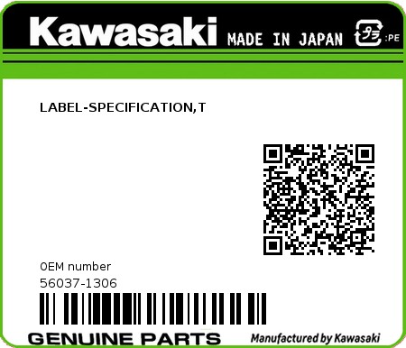 Product image: Kawasaki - 56037-1306 - LABEL-SPECIFICATION,T  0