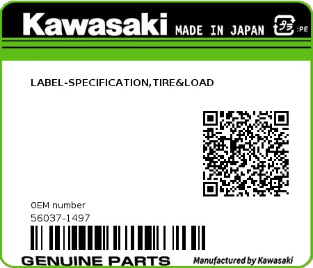 Product image: Kawasaki - 56037-1497 - LABEL-SPECIFICATION,TIRE&LOAD 