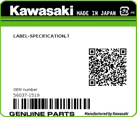 Product image: Kawasaki - 56037-1519 - LABEL-SPECIFICATION,T  0