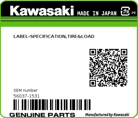Product image: Kawasaki - 56037-1531 - LABEL-SPECIFICATION,TIRE&LOAD  0
