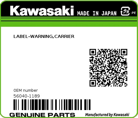 Product image: Kawasaki - 56040-1189 - LABEL-WARNING,CARRIER  0