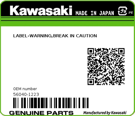 Product image: Kawasaki - 56040-1223 - LABEL-WARNING,BREAK IN CAUTION 