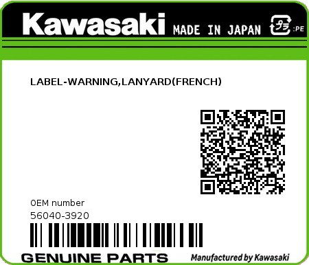 Product image: Kawasaki - 56040-3920 - LABEL-WARNING,LANYARD(FRENCH)  0