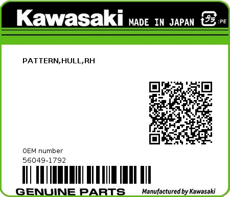Product image: Kawasaki - 56049-1792 - PATTERN,HULL,RH  0