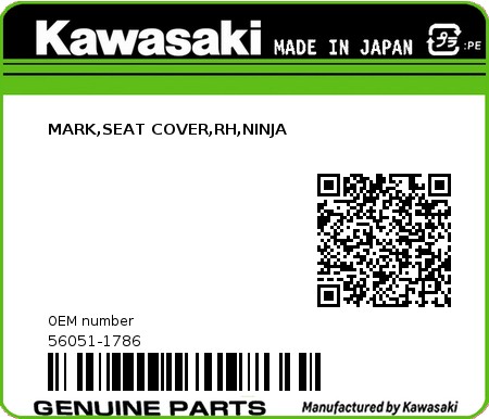 Product image: Kawasaki - 56051-1786 - MARK,SEAT COVER,RH,NINJA 