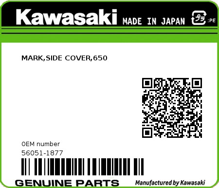 Product image: Kawasaki - 56051-1877 - MARK,SIDE COVER,650  0