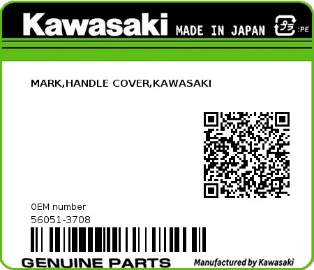 Product image: Kawasaki - 56051-3708 - MARK,HANDLE COVER,KAWASAKI  0