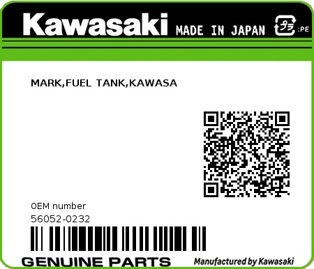 Product image: Kawasaki - 56052-0232 - MARK,FUEL TANK,KAWASA 