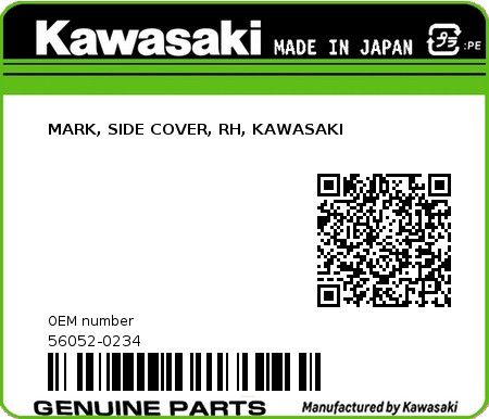 Product image: Kawasaki - 56052-0234 - MARK, SIDE COVER, RH, KAWASAKI  0