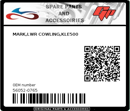 Product image:  - 56052-0765 - MARK,LWR COWLING,KLE500 