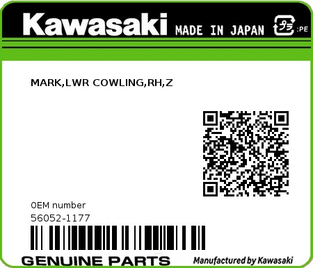 Product image: Kawasaki - 56052-1177 - MARK,LWR COWLING,RH,Z  0