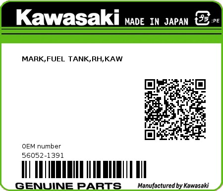 Product image: Kawasaki - 56052-1391 - MARK,FUEL TANK,RH,KAW  0