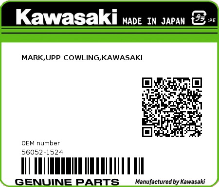 Product image: Kawasaki - 56052-1524 - MARK,UPP COWLING,KAWASAKI  0