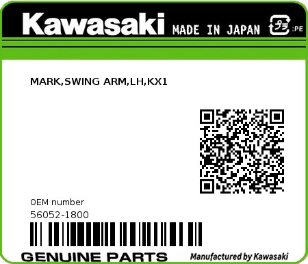Product image: Kawasaki - 56052-1800 - MARK,SWING ARM,LH,KX1  0