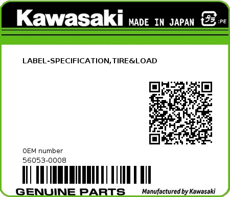 Product image: Kawasaki - 56053-0008 - LABEL-SPECIFICATION,TIRE&LOAD  0
