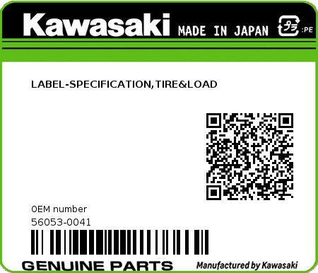 Product image: Kawasaki - 56053-0041 - LABEL-SPECIFICATION,TIRE&LOAD 