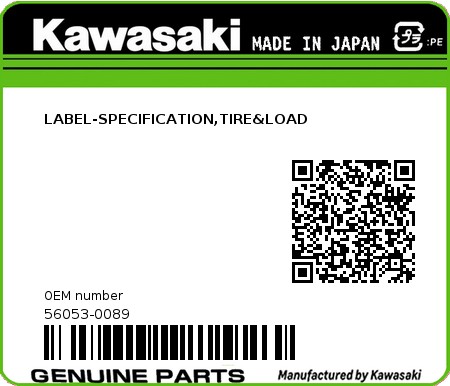 Product image: Kawasaki - 56053-0089 - LABEL-SPECIFICATION,TIRE&LOAD 