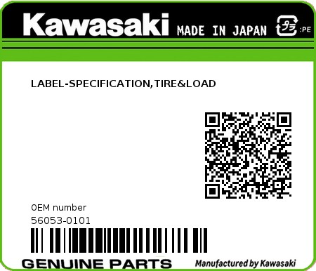 Product image: Kawasaki - 56053-0101 - LABEL-SPECIFICATION,TIRE&LOAD  0