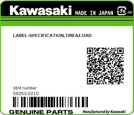 Product image: Kawasaki - 56053-0210 - LABEL-SPECIFICATION,TIRE&LOAD 