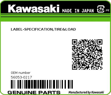 Product image: Kawasaki - 56053-0217 - LABEL-SPECIFICATION,TIRE&LOAD 