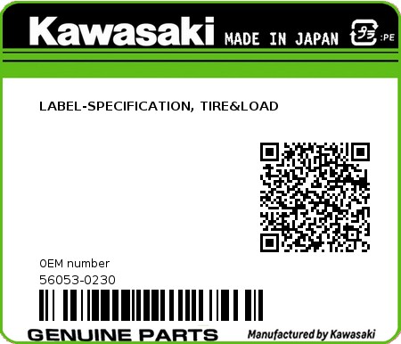 Product image: Kawasaki - 56053-0230 - LABEL-SPECIFICATION, TIRE&LOAD 