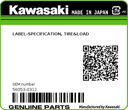 Product image: Kawasaki - 56053-0312 - LABEL-SPECIFICATION, TIRE&LOAD  0