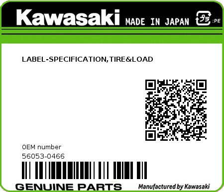 Product image: Kawasaki - 56053-0466 - LABEL-SPECIFICATION,TIRE&LOAD  0