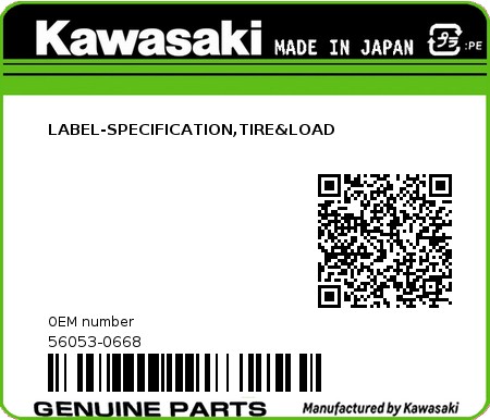 Product image: Kawasaki - 56053-0668 - LABEL-SPECIFICATION,TIRE&LOAD  0