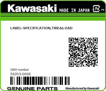 Product image: Kawasaki - 56053-0668 - LABEL-SPECIFICATION,TIRE&LOAD 