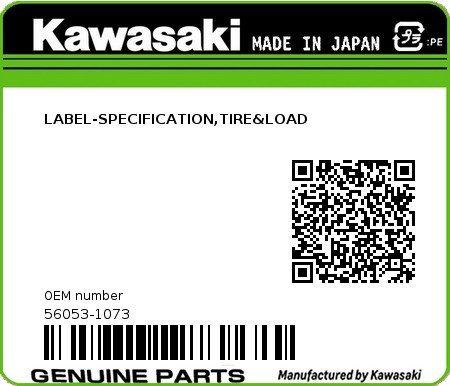 Product image: Kawasaki - 56053-1073 - LABEL-SPECIFICATION,TIRE&LOAD  0