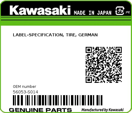 Product image: Kawasaki - 56053-S014 - LABEL-SPECIFICATION, TIRE, GERMAN 