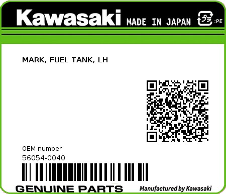 Product image: Kawasaki - 56054-0040 - MARK, FUEL TANK, LH  0