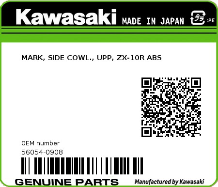 Product image: Kawasaki - 56054-0908 - MARK, SIDE COWL., UPP, ZX-10R ABS 