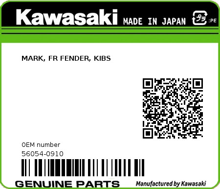 Product image: Kawasaki - 56054-0910 - MARK, FR FENDER, KIBS  0