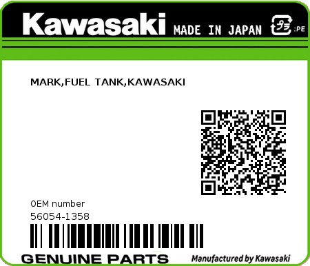 Product image: Kawasaki - 56054-1358 - MARK,FUEL TANK,KAWASAKI  0
