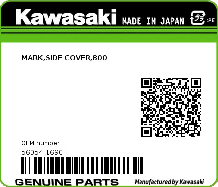 Product image: Kawasaki - 56054-1690 - MARK,SIDE COVER,800  0